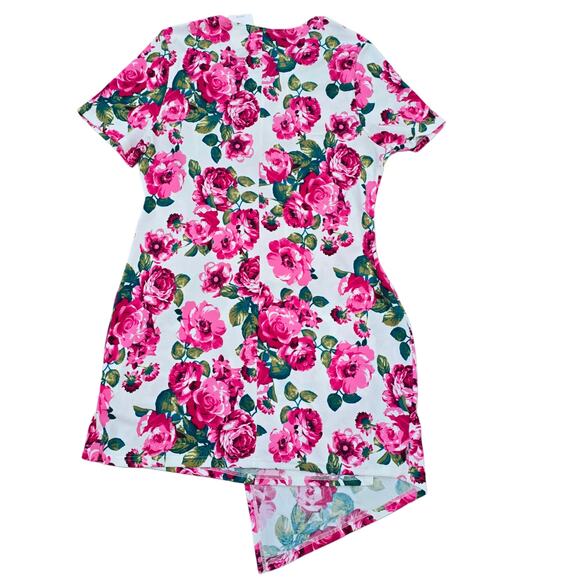 Bright Pink Floral Dress BloomChic Plus Size 22   Vneck Faux Wrap Stretch White - Picture 7 of 8